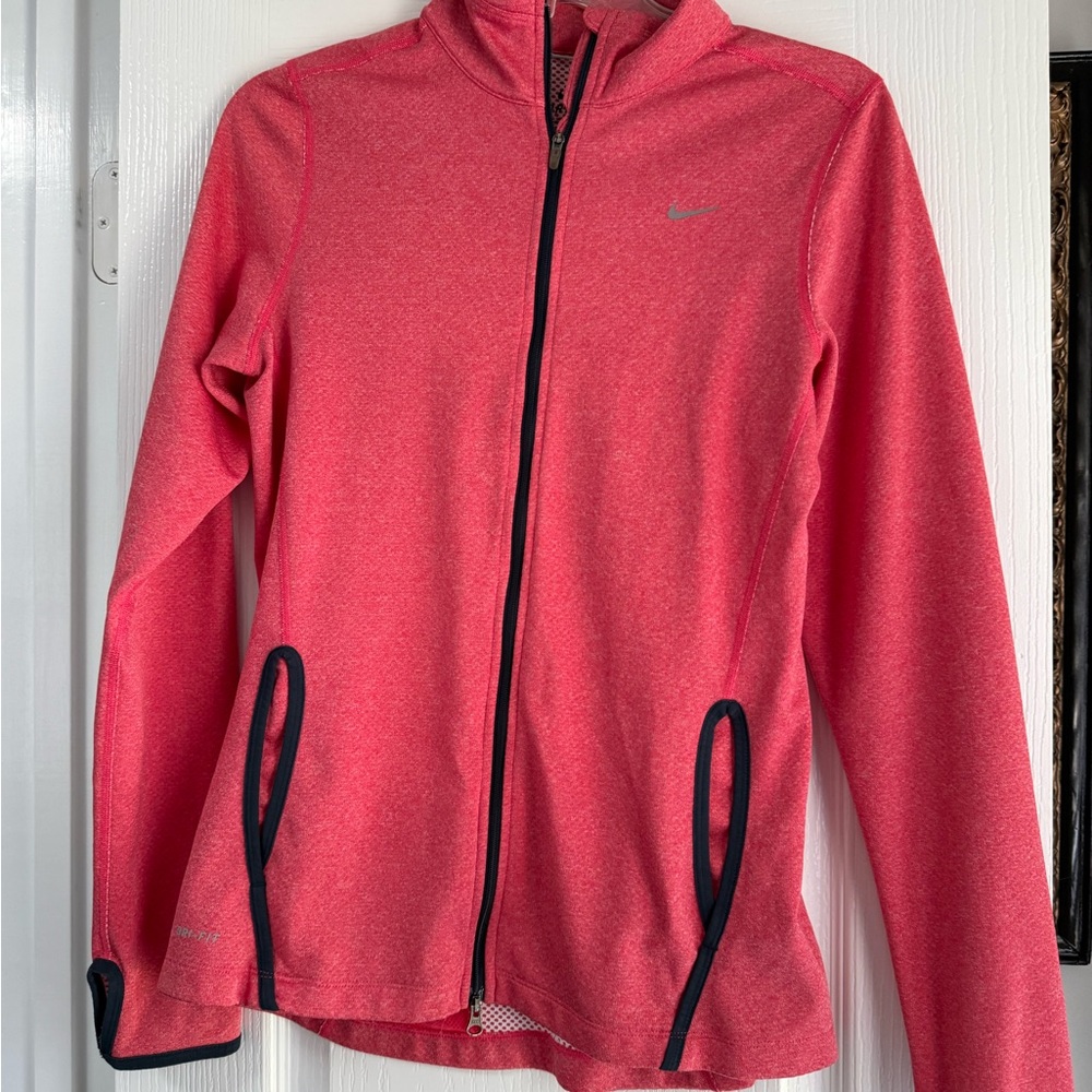 Nike Pink Fleece Jacket with High Collar and Athletic Fit